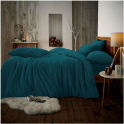 Gc Gaveno Cavailia Teddy Bear Fleece Double Green Duvet Set With Matching Pillowcase Fluffy Warm & Cosy Super Soft Bedding Set - thumbnail 1