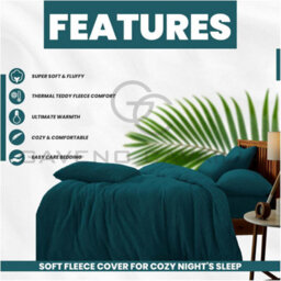 Gc Gaveno Cavailia Teddy Bear Fleece Double Green Duvet Set With Matching Pillowcase Fluffy Warm & Cosy Super Soft Bedding Set - thumbnail 3