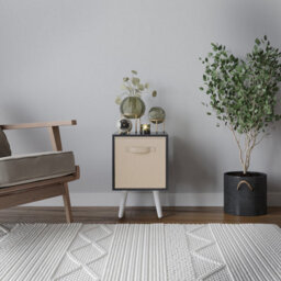 Urbn-Living Urbnliving 51Cm Height Black Wooden Cube Storage Bookcase Beige Inserts Scandinavian White Legs - thumbnail 2