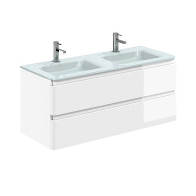 Plum&clay Marvel Gloss White Wall Hung Bathroom Vanity Unit With White Glass Basin (W)1200mm - image 1