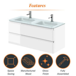 Plum&clay Marvel Gloss White Wall Hung Bathroom Vanity Unit With White Glass Basin (W)1200mm - thumbnail 5