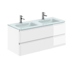 Plum&clay Marvel Gloss White Wall Hung Bathroom Vanity Unit With White Glass Basin (W)1200mm - thumbnail 1