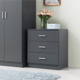 Timber Art Design Rio Costa 3 Drawer Bedroom Cabinet Bedside Chest Of Drawers Dark Grey - thumbnail 1