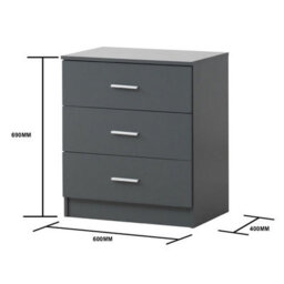 Timber Art Design Rio Costa 3 Drawer Bedroom Cabinet Bedside Chest Of Drawers Dark Grey - thumbnail 8