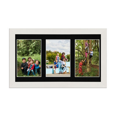 AK Frames 40X20Cm White Modern Multi Photo Frame With Black Mount - Holds 3 Apertures (3X) 6X4 Photos - image 1