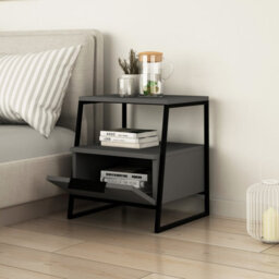 Decortie Pal Modern Bedside Table Nightstand 45Cm Multipurpose Storage Anthracite Grey Bedroom H 50Cm - thumbnail 1