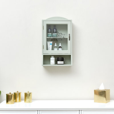 Melody Maison Vintage Style Sage Green Glass Fronted Wall Cabinet 54Cm X 32Cm - image 1