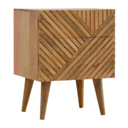 Wyld Haus Orvieto Carved Natural Mango Wood 2-Drawer Bedside Table - thumbnail 4
