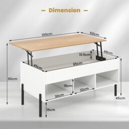Lift Top Coffee Table With Storage 100X50Cm White - thumbnail 2