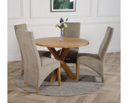 That's Furniture Oregon Round Oak Dining Table And 4 Chairs Dining Set With Lola Grey Fabric Chairs - thumbnail 2