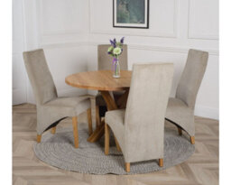 That's Furniture Oregon Round Oak Dining Table And 4 Chairs Dining Set With Lola Grey Fabric Chairs - thumbnail 3