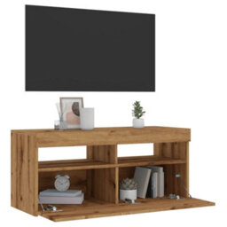 Berkfield Tv Cabinet With Led Lights Artisan Oak 90X35X40 Cm Engineered Wood - thumbnail 1