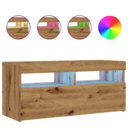 Berkfield Tv Cabinet With Led Lights Artisan Oak 90X35X40 Cm Engineered Wood - thumbnail 2