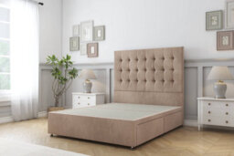 "Sloomy Alabama Mink Naples Divan Bed Base No Drawers With 26"" Strutted Headboard 5' King"