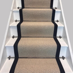 RainbowHome Herringbone Royal Sterling Stair Runner With 100% Cotton Black Border Sample - thumbnail 1
