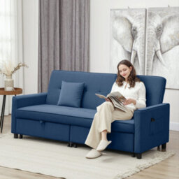 Homcom Reversible L-Shaped Sectional Sofa Bed With Cushions, Blue - thumbnail 1