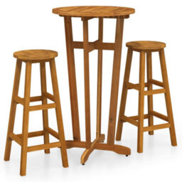 Berkfield 3 Piece Bar Set Solid Wood Acacia - thumbnail 2