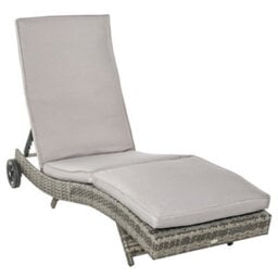 Outsunny Outdoor Rattan Sun Lounger With Reclining Back, Wheels, Grey - thumbnail 2