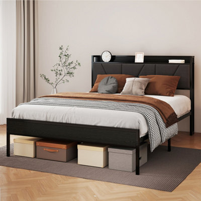 Levede Double Bed Frame Metal Platform Linen Upholstered Headboard Storage - image 1