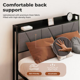 Levede Double Bed Frame Metal Platform Linen Upholstered Headboard Storage - thumbnail 8
