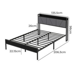 Levede Double Bed Frame Metal Platform Linen Upholstered Headboard Storage - thumbnail 4