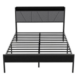 Levede Double Bed Frame Metal Platform Linen Upholstered Headboard Storage - thumbnail 3