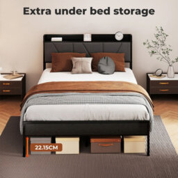 Levede Double Bed Frame Metal Platform Linen Upholstered Headboard Storage - thumbnail 5
