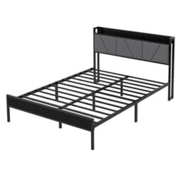 Levede Double Bed Frame Metal Platform Linen Upholstered Headboard Storage - thumbnail 2
