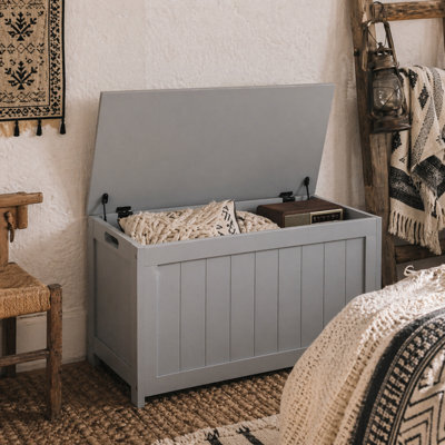 Wyld Haus Halumo Grey Panelled Wooden-Style Blanket Storage Chest 76 X 40 X 48 Cm - image 1