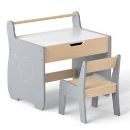 Costway Kids Table And Chair Set Wooden Activity Desk And Chair Set-Grey & Natural