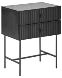 Wyld And Coco Novahome 2 Drawer Bedside Table Black Mdf Nightstand - Compact Wall-Mount Safe Design - thumbnail 3
