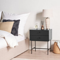 Wyld And Coco Novahome 2 Drawer Bedside Table Black Mdf Nightstand - Compact Wall-Mount Safe Design - thumbnail 2