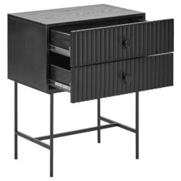 Wyld And Coco Novahome 2 Drawer Bedside Table Black Mdf Nightstand - Compact Wall-Mount Safe Design - thumbnail 5