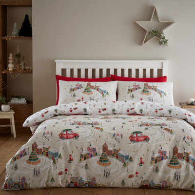 Catherine Lansfield Bedding Christmas Town Reversible Duvet Cover Set With Pillowcase Neutral - image 1