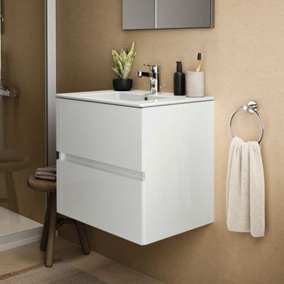 Ideal Standard Eurovit+ 600mm Wall Mounted Vanity Unit With 2 Drawers In Gloss White - image 1