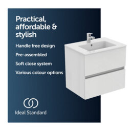 Ideal Standard Eurovit+ 600mm Wall Mounted Vanity Unit With 2 Drawers In Gloss White - thumbnail 5
