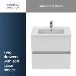Ideal Standard Eurovit+ 600mm Wall Mounted Vanity Unit With 2 Drawers In Gloss White - thumbnail 8