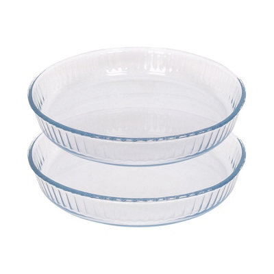 Argon Tableware Round Glass Oven Dishes - 26 X 26Cm - 2X Optical Baking Casserole Lasagne Roasting Roaster Cooking Tray Bowl - image 1