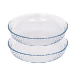 Argon Tableware Round Glass Oven Dishes - 26 X 26Cm - 2X Optical Baking Casserole Lasagne Roasting Roaster Cooking Tray Bowl - thumbnail 1