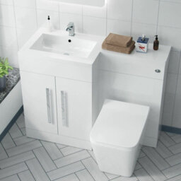 Nes Home White 1100 mm Lh L-Shape Basin Vanity Unit Wc Btw Rimless Toilet - thumbnail 3