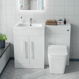 Nes Home White 1100 mm Lh L-Shape Basin Vanity Unit Wc Btw Rimless Toilet - thumbnail 4