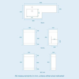 Nes Home White 1100 mm Lh L-Shape Basin Vanity Unit Wc Btw Rimless Toilet - thumbnail 8