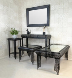 Downton Interiors Black Embossed Metal Mirrored Glass Side Table - thumbnail 5