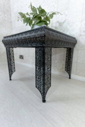 Downton Interiors Black Embossed Metal Mirrored Glass Side Table - thumbnail 4