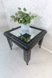 Downton Interiors Black Embossed Metal Mirrored Glass Side Table - thumbnail 3