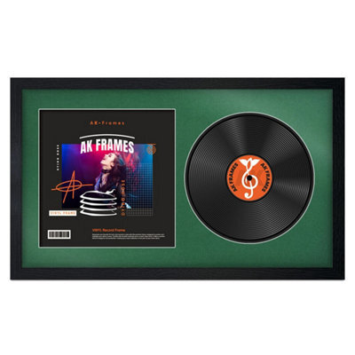 "30X17"" Black Modern Vinyl Record Frame With Emerald Mount For 12 Inch Lp Album Cover & Disc - Ak Frames" - image 1