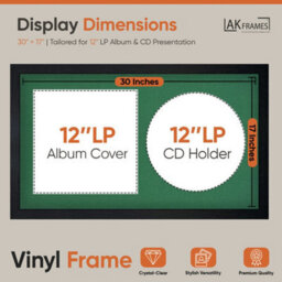 "30X17"" Black Modern Vinyl Record Frame With Emerald Mount For 12 Inch Lp Album Cover & Disc - Ak Frames" - thumbnail 2