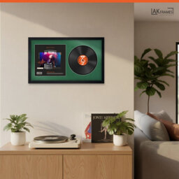 "30X17"" Black Modern Vinyl Record Frame With Emerald Mount For 12 Inch Lp Album Cover & Disc - Ak Frames" - thumbnail 5