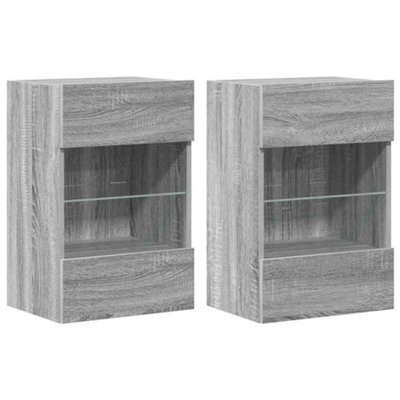 Berkfield Durable Wall Cabinets With Led Lights For Tv 2 Pcs Grey Sonoma 40X30X60.5 Cm
