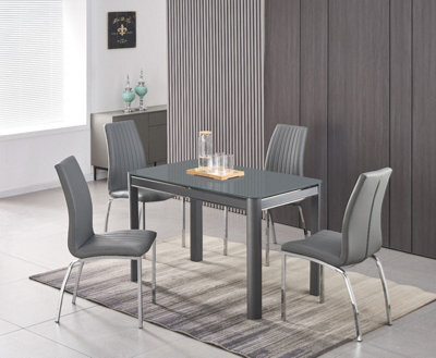 Furnizone UK Milano 4-Seater Grey Glass Dining Table And 4 Modalux Grey Faux Leather Chairs - image 1